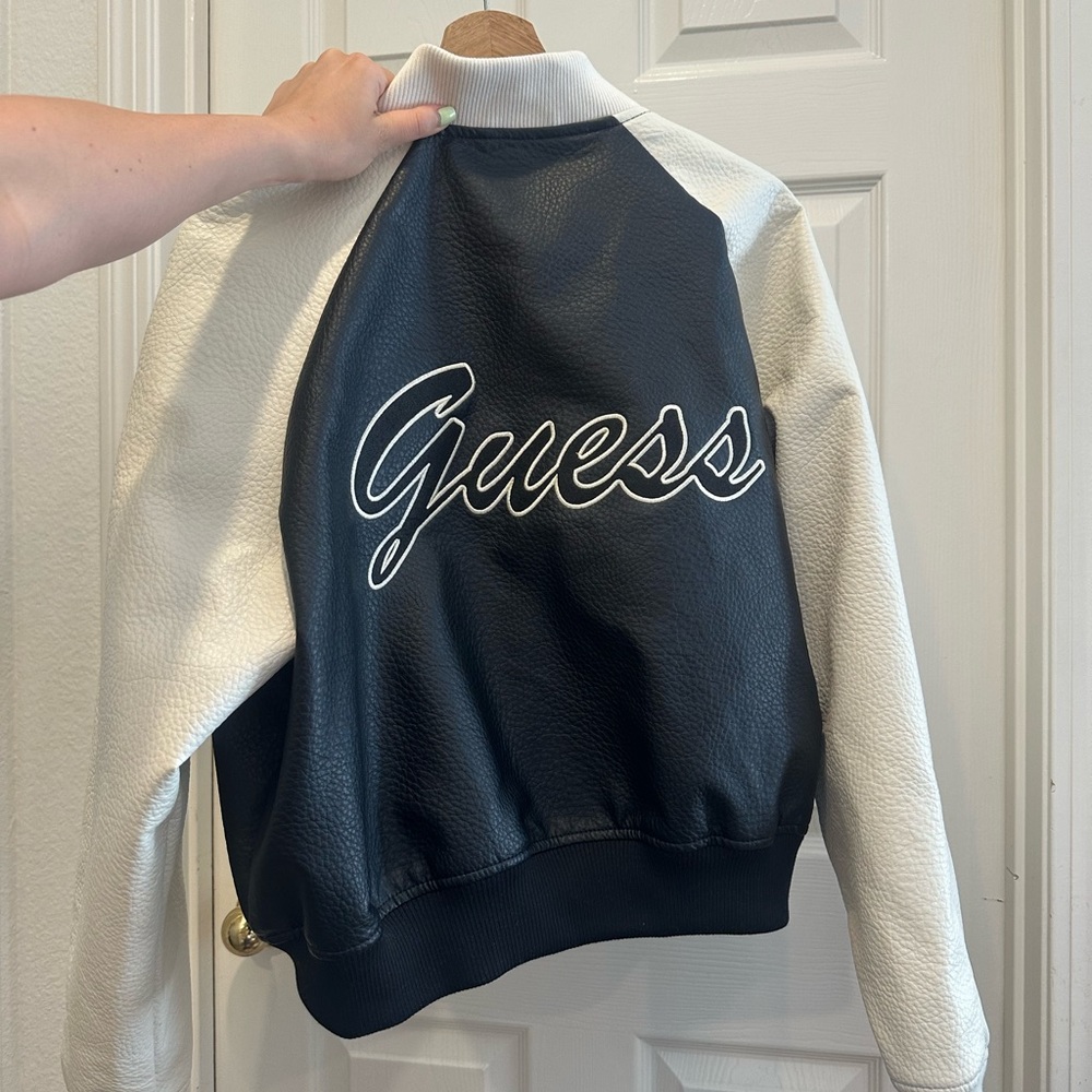Guess Black and Cream Logo Bomber Jacket